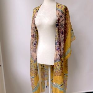 Blue/yellow bohemian tasseled coverup